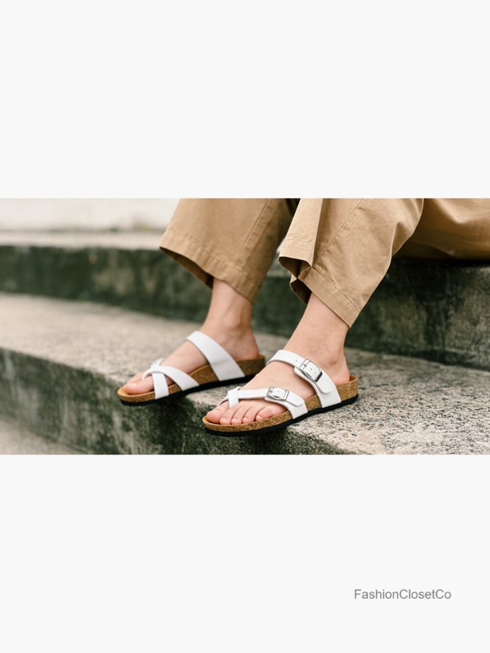 Comfortable Open Toe Double Buckle Flats Slides Sandals - Picture 7 of 7